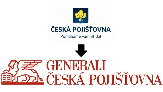 Logo České pojišťovny a nové logy spojeného podniku pod názvem Generali Česká pojišťovna.