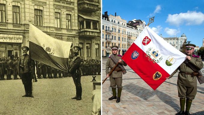Legionáři v Kyjevě před 100 lety a dnes.