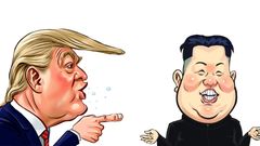 Karikatura Donalda Trumpa a Kim Čong-una