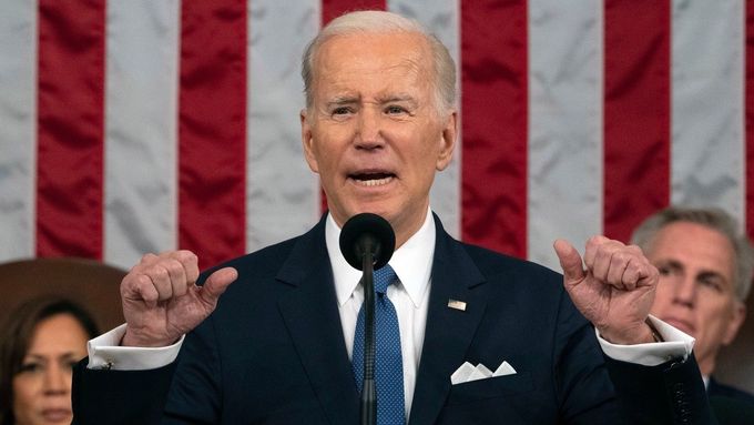 Americký prezident Joe Biden při přednášení tradiční Zprávy o stavu Unie (Washington, 7. února 2023)