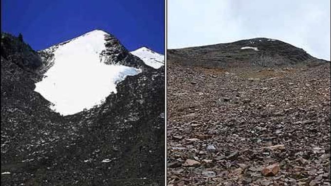 Dvě fotografie pořízené bolivijskými glaciology ukazují, kolik ledovce od roku 1996 roztálo.