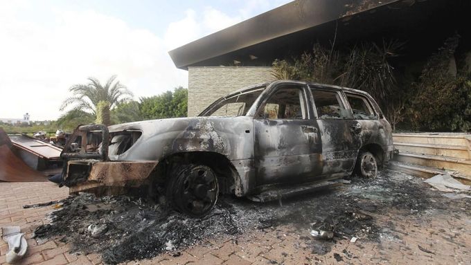 Vypálený konzulát v Benghází