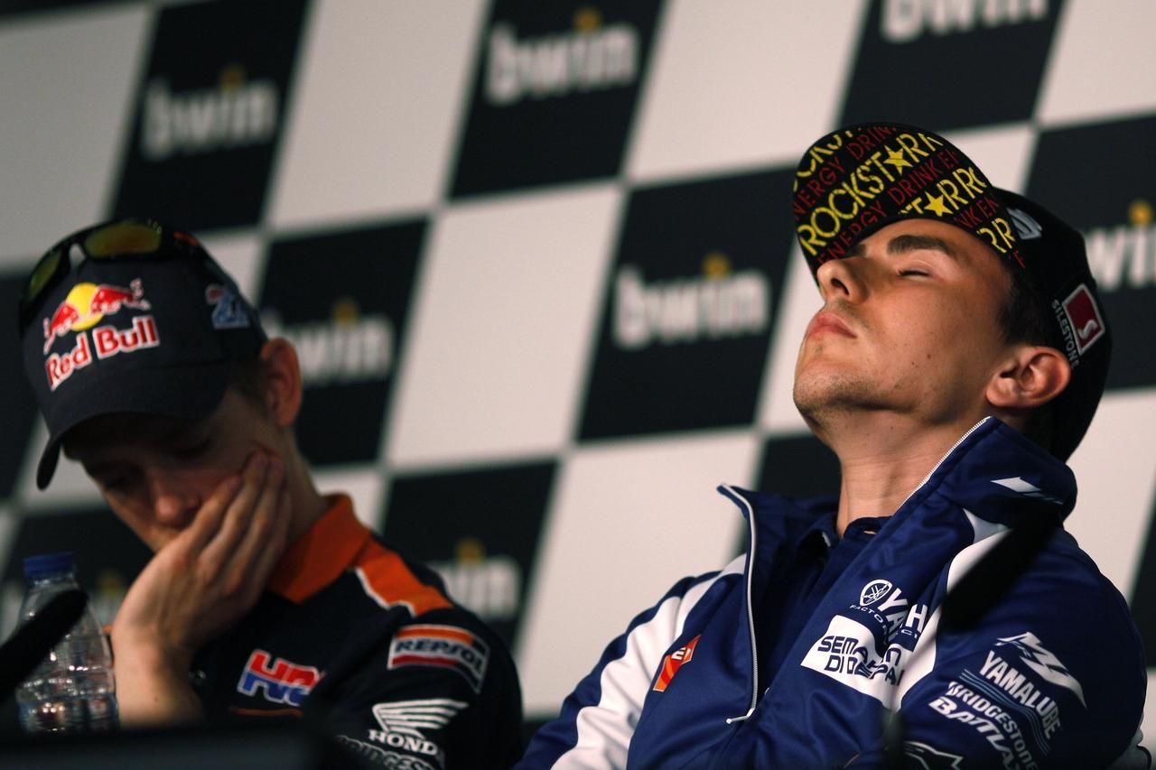 Casey Stoner a Jorge Lorenzo na tiskové konferenci v Jerezu