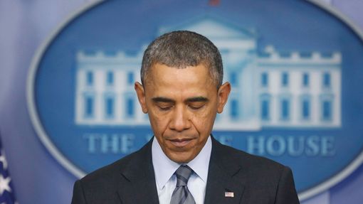 Americký prezident Barack Obama během prohlášení k situaci na Ukrajině. (6. března 2014)