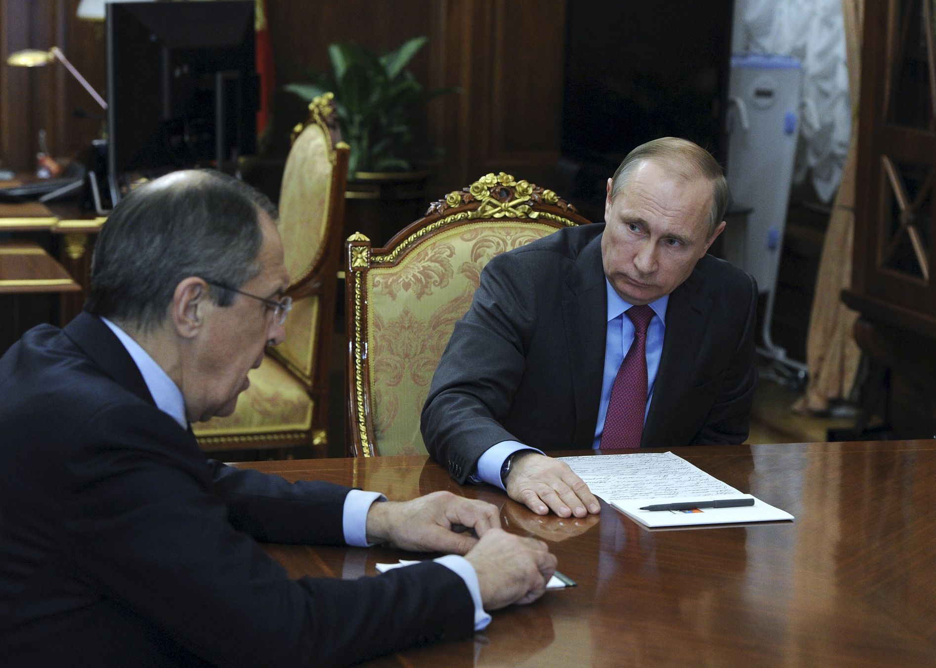 Russian President Putin meets Foreign Minister Lavrov at the Kremlin in Moscow