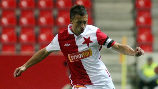 Fotbalista klubu SK Slavia Praha David Hubáček v utkání Gambrinus ligy.
