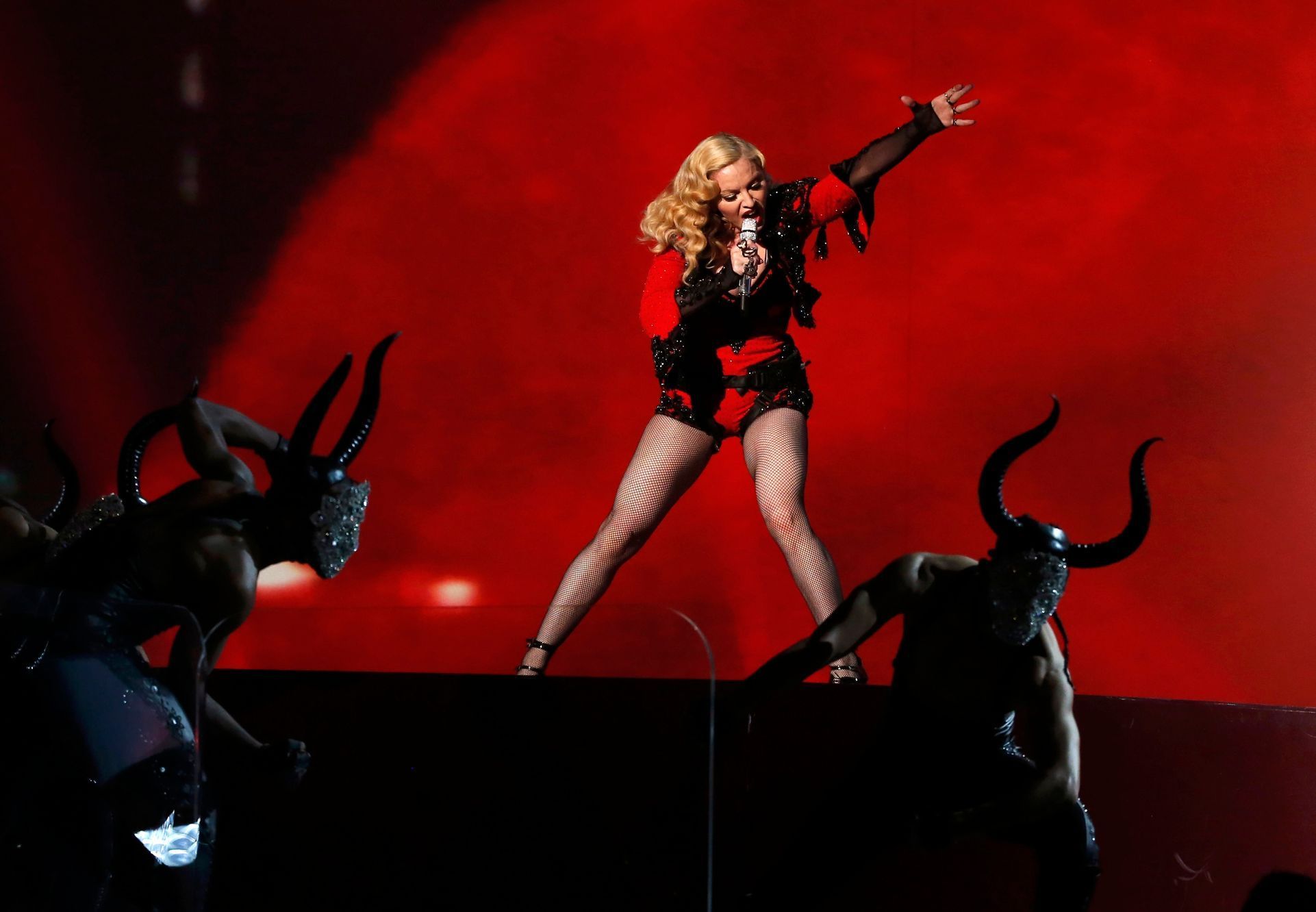 Madonna performs &quot;Living for Love&quot; at the 57th annual Grammy Awards in Los Angeles