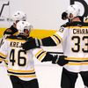 Bruins' Lucic celebrates his second goal on the Blackhawks w