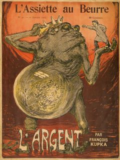 Kresba Františka Kupky ve francouzském satirickém časopisu L’Assiette au Beurre z roku 1902 zpodobňuje Žida jako alegorii mamonu.