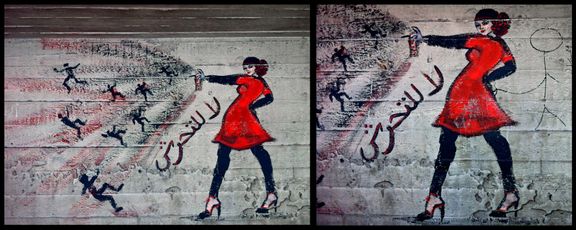 Nápis "Ne obtěžování" v arabštině v Káhiře.