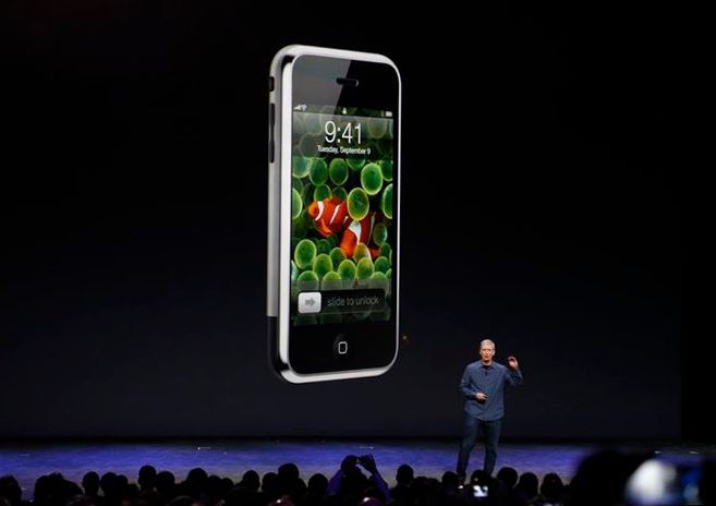 Apple CEO Tim Cook speaks during an Apple event at the Flint Center in Cupertino