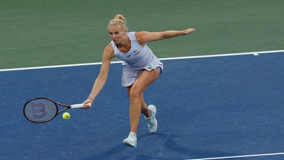 Kateřina Siniaková při utkání 1. kola US Open 2025