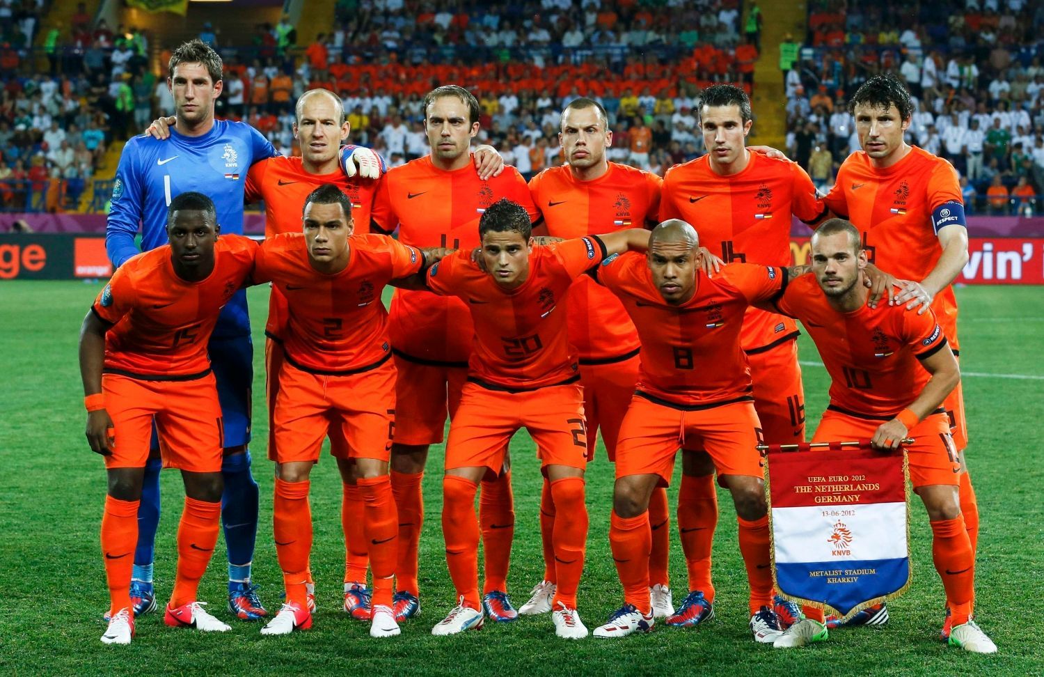 Nizozemský tým před utkáním Nizozemska s Německem na Euru 2012