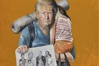 Trump jako zmučený otec na útěku, Putin bezdomovec. Syřan maluje světové politiky jako uprchlíky