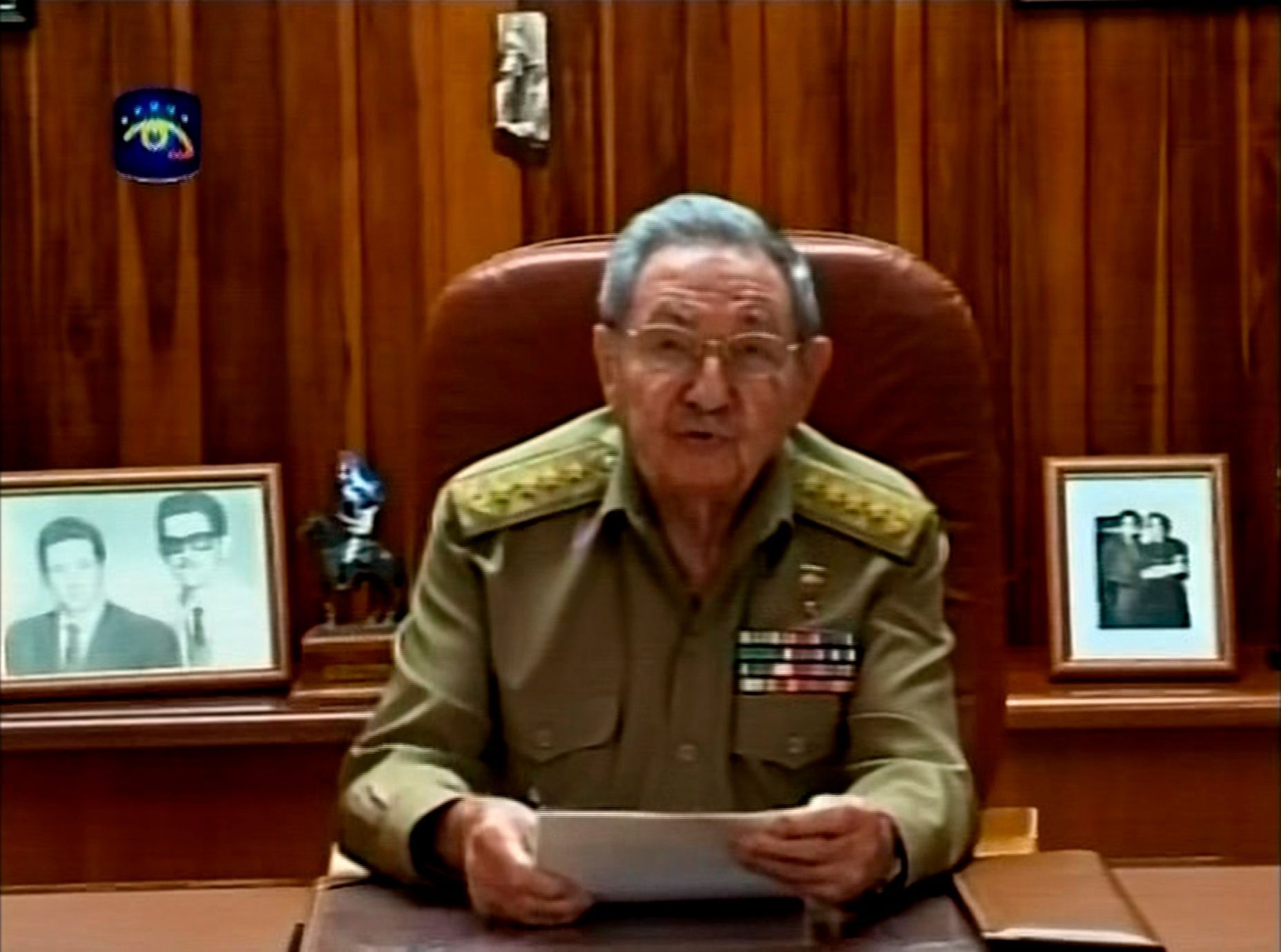 Cuba's President Raoul Castro speaks to the nation via public television in Havana