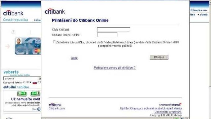 Příklad podvodného okna při phishingu v České republice.