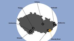 Mapa - počet zastřelených v ČR