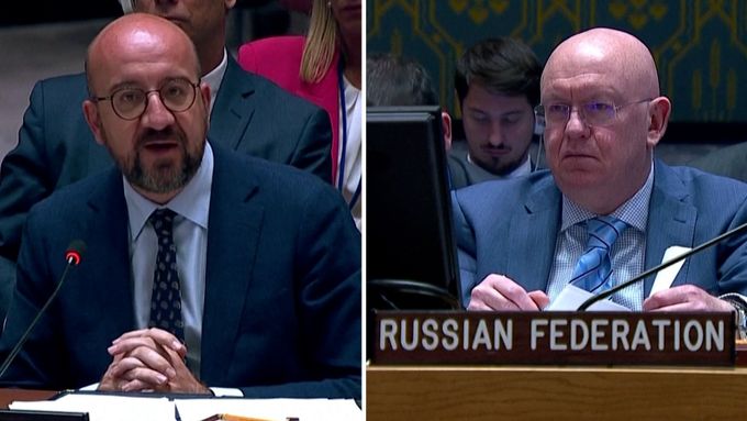 Šéf Evropské rady kritizoval v OSN Rusko za potravinovou krizi, jeho ambasador utekl z místnosti.