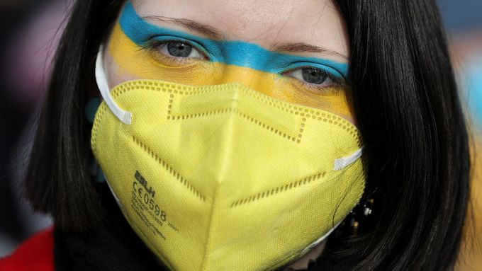 Demonstrace na podporu Ukrajiny, Záběr z Berlína v Německu. 27. 2. 2022