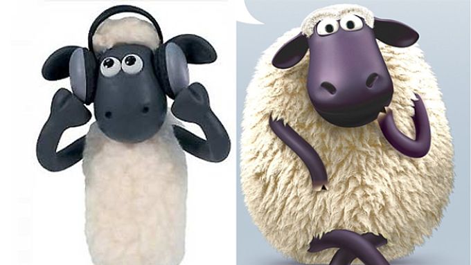 Vlevo Shaun z animovaného seriálu od studia Aardman, vpravo ovce z reklamní kampaně Vodafonu