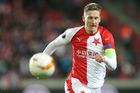 Milan Škoda slaví gól v odvetě osmifinále Evropské ligy Slavia Praha - FC Sevilla