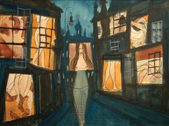 František Hudeček: Ulice v době, kdy jdou ženy spát, 1943, akvarel, tužka, papír
