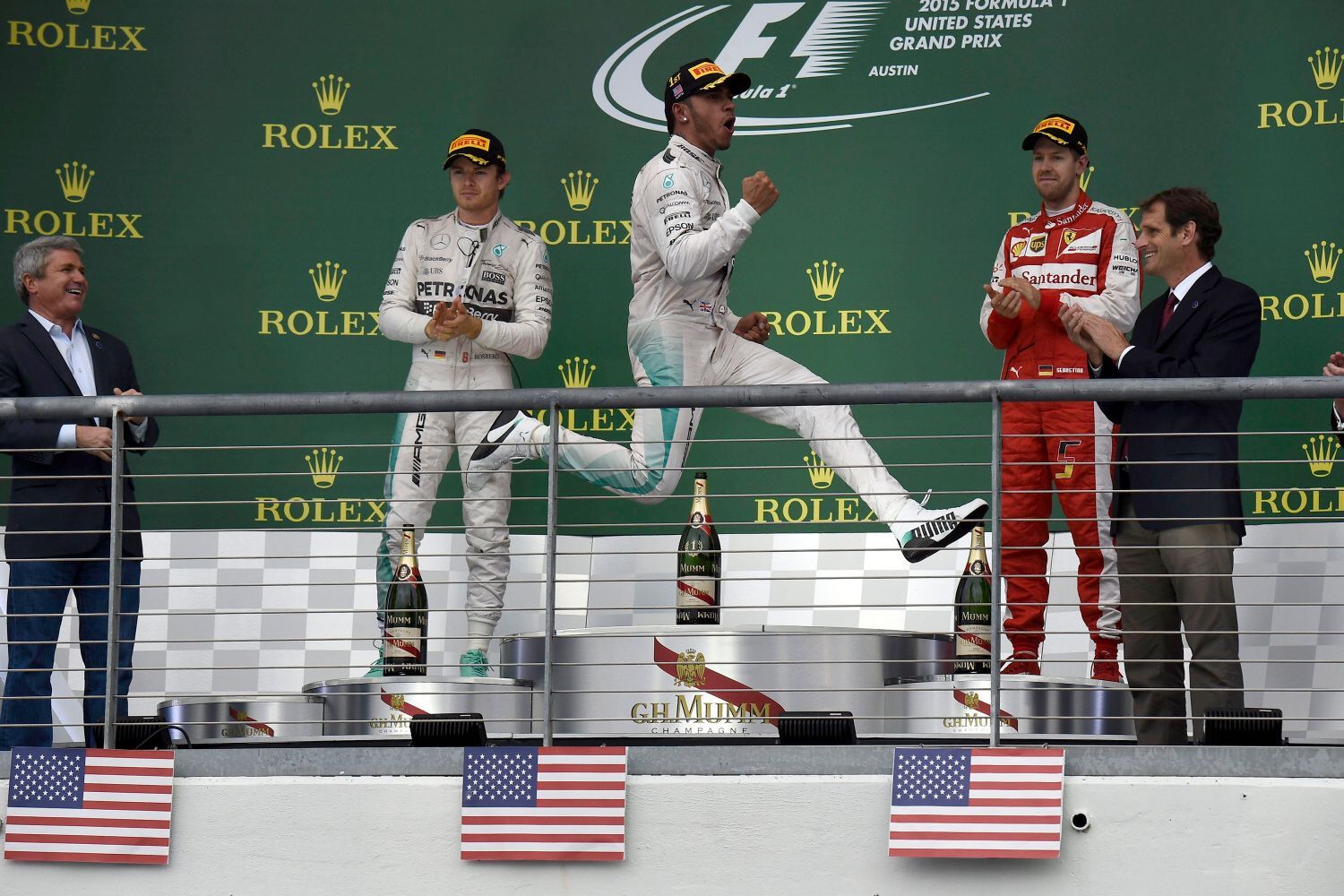 F1, VC USA 2015: Nico Rosberg, Lewis Hamilton a Sebastian Vettel