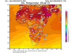 Model aktuálního stavu ovzduší na Sahaře, odkud k nám proudí tropický vzduch