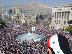 Demonstrace na podporu režimu v Damašku.
