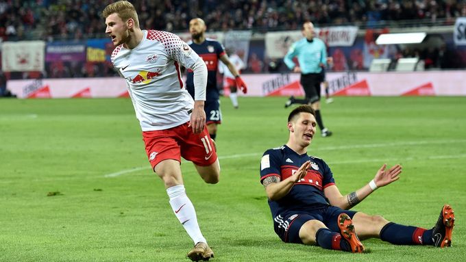 fotbal, německá liga 2017/2018, Lipsko - Bayern Mnichov (2:1), Timo Werner slaví gól