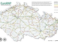 Mapa hlavních silnic ČR podle nehodovosti