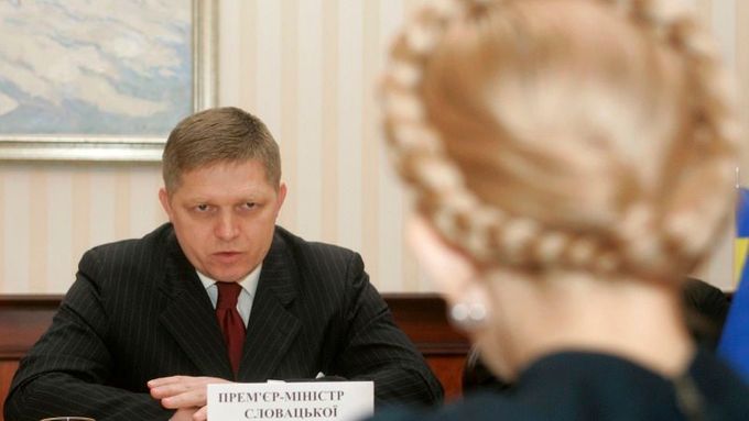 Julia Tymošenková a Robert Fico při středečním jednání o dodávkách plynu pro Slovensko.