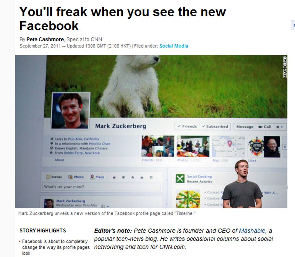 Facebook - nejsdílenější články roku 2011 - nový profil Facebooku