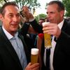 Head of Austria's far-right FPOe Strache and top candidate Vilimsky celebrate after European Parliament elections in Vienna