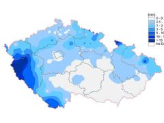 Úhrn srážek na území ČR za období od 1. do 15. 4. 2007