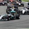 Mercedes Formula One driver Rosberg leads the race in the first corner after the start of the German F1 Grand Prix at the Hockenheim racing circuit