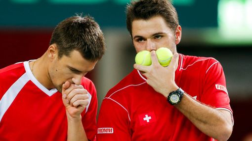 Davis Cup, Švýcarsko - Česko: Stanislas Wawrinka (vpravo) a Marco Chiudinelli
