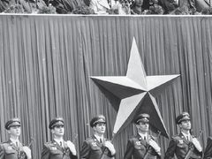 A military march in 1975 - Gustáv Husák at the front (white hair)