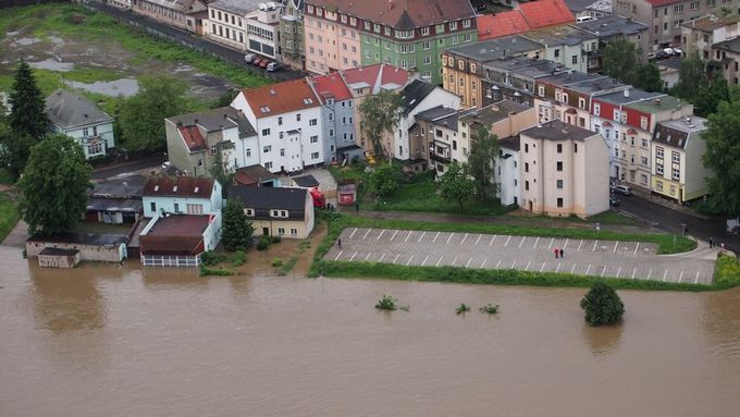 Povodeň v Ústí nad Labem z ptačí perspektivy