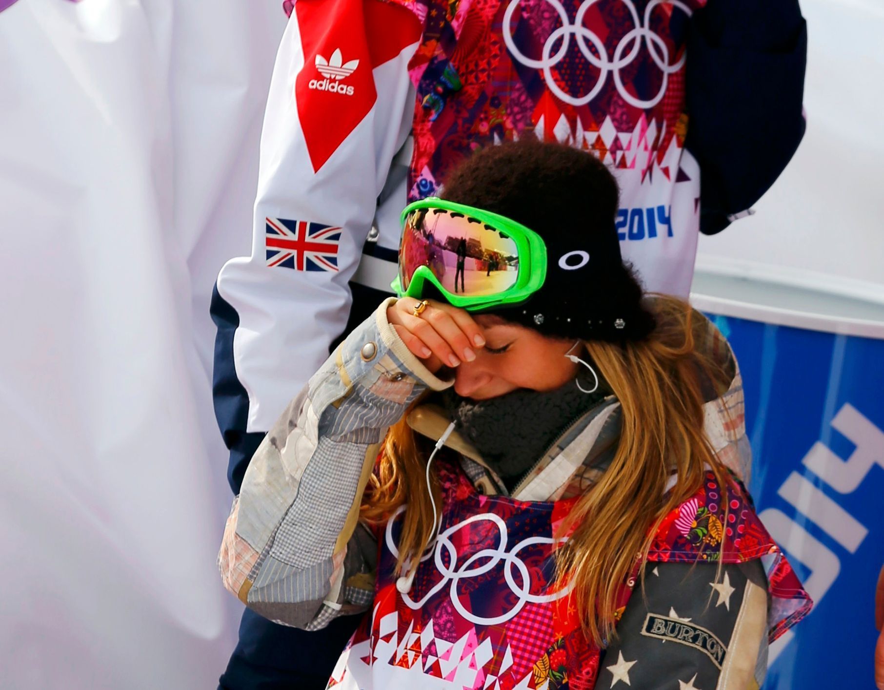 Jamie Anderson of the U.S. celebrates after winning the women's snowboard slopestyle competition at the 2014 Sochi Olympic Games in Rosa Khutor