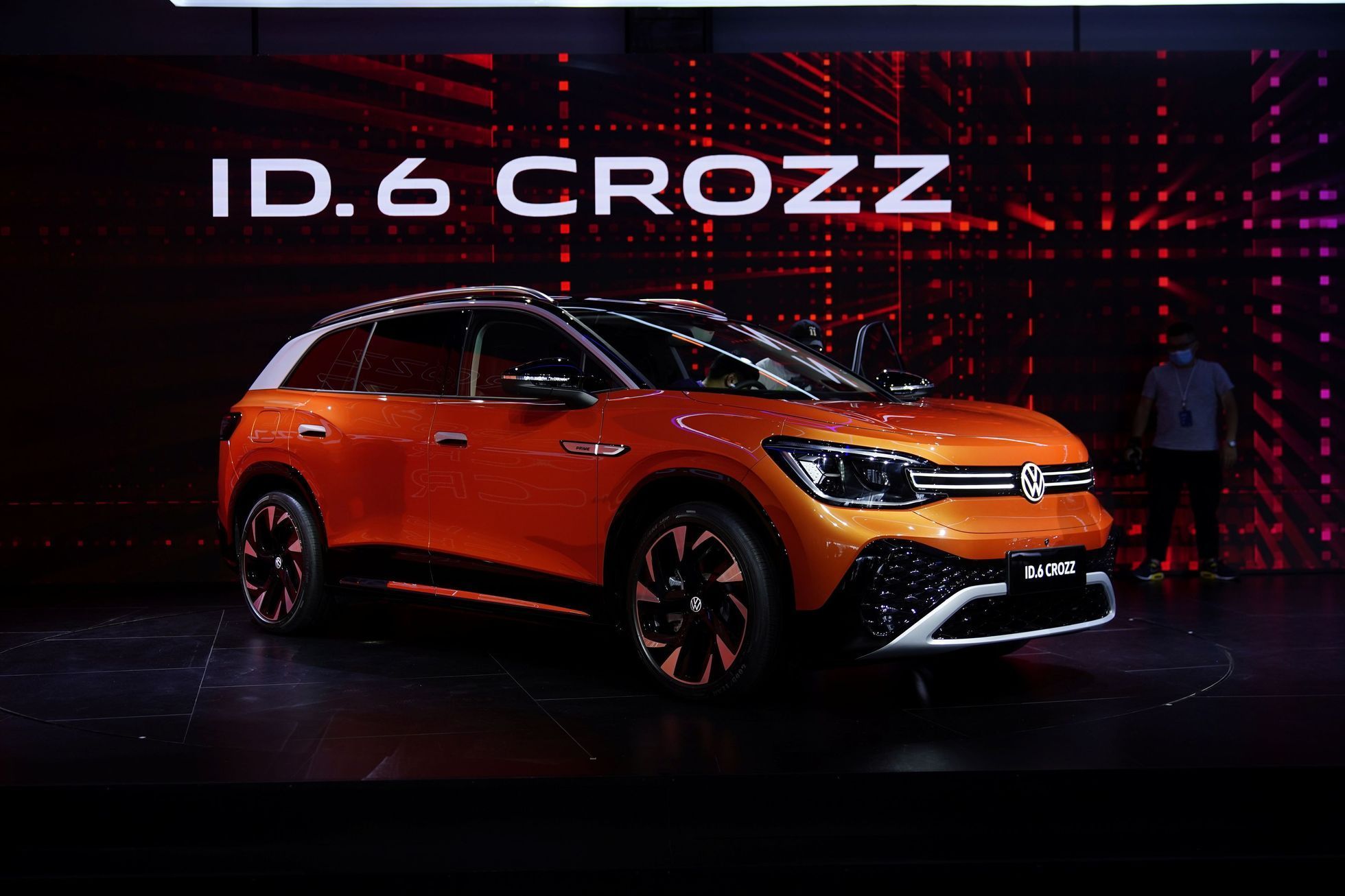 A Volkswagen ID.6 CROZZ is displayed ahead of the Shanghai Auto Show, in Shanghai