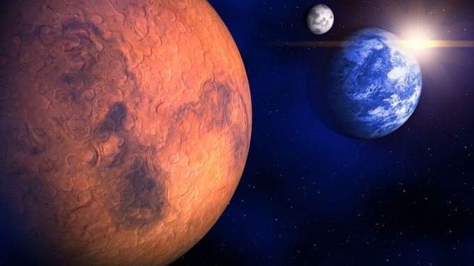 Mars, Země a Měsíc na ilustračním snímku