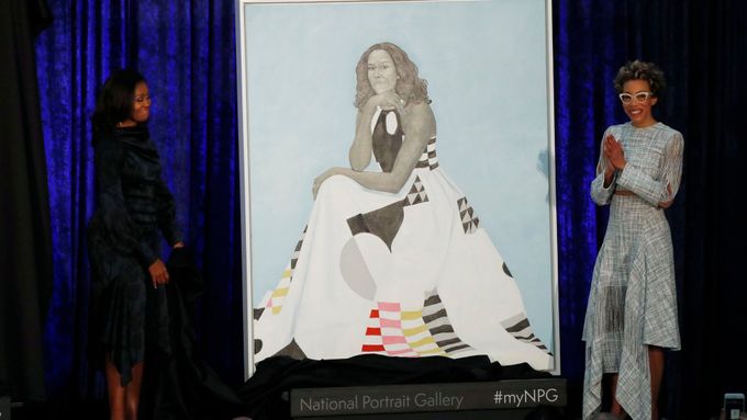 Slavnostní odhalení portrétu Michelle Obamové v Národní portrétní galerii ve Washingtonu.