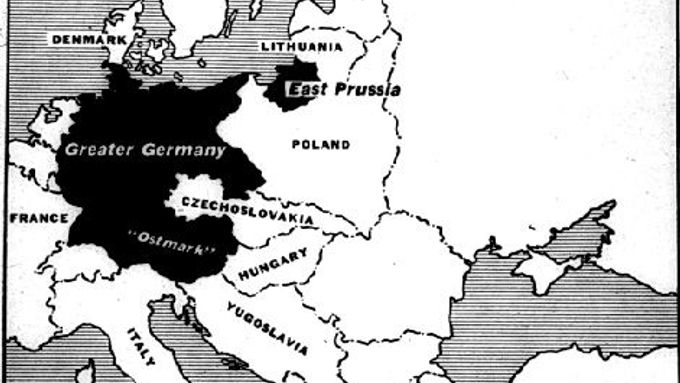 Po anšlusu se Československo ocitlo v kleštích. Dobová mapa z časopisu Life.