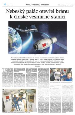 Článek o čínské vesmírné laboratoři v listopadové příloze Literárních novin.