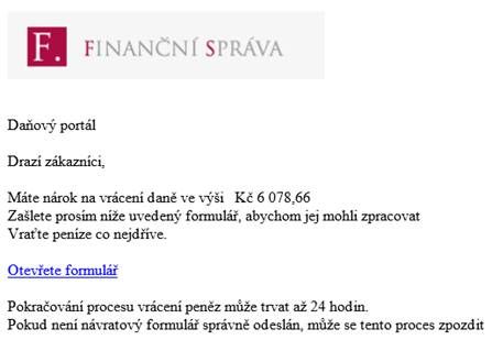 Podvodný e-mail s logem Finanční správy | Foto: Finanční správa