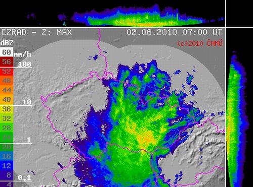 Meteoradar ve středu v 7:00 nevěstil nic dobrého. | Foto: Repro ČHMÚ