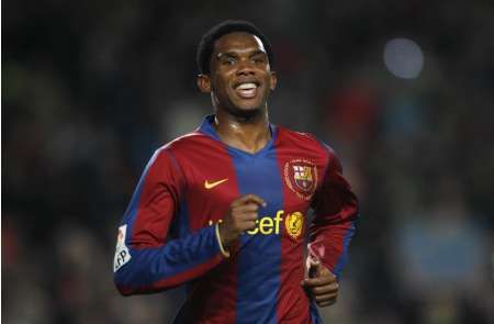 Barcelonský Samuel Eto´o se raduje ze vstřelení branky do sítě Murcie. | Foto: Reuters