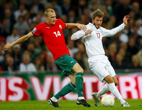 Beckham v zápase s Běloruskem | Foto: Reuters