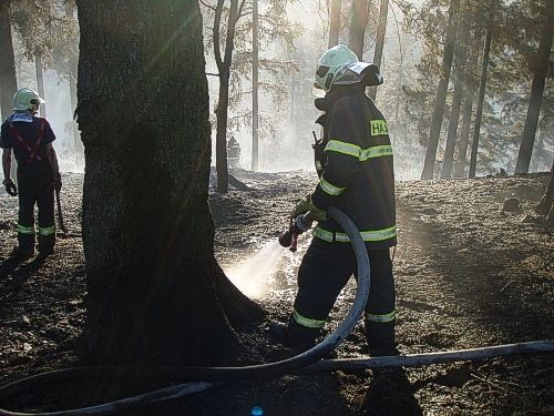 Plameny tam zachvátily les. | Foto: HZS Moravskoslezského kraje